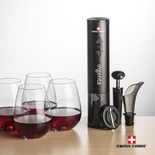 Corporate Recognition Gifts - Etched Barware - Swiss Force® Opener Set & Edderton Stemless Wine
