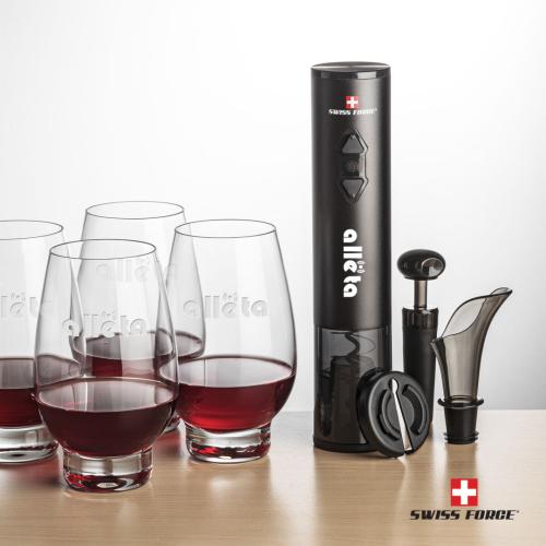 Corporate Recognition Gifts - Etched Barware - Swiss Force® Opener Set & Glenarden Stemless Wine