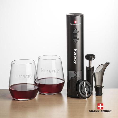 Corporate Recognition Gifts - Etched Barware - Swiss Force® Opener Set & Germain Stemless Wine
