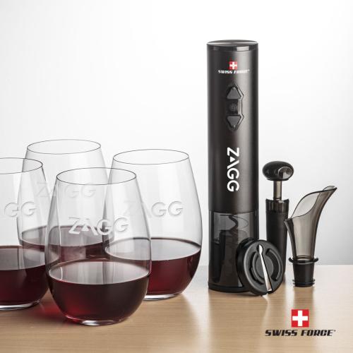 Corporate Recognition Gifts - Etched Barware - Swiss Force® Opener Set & Laurent Stemless Wine