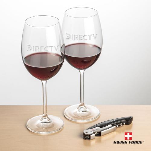 Corporate Recognition Gifts - Etched Barware - Swiss Force® Opener & 2 Blyth Wine