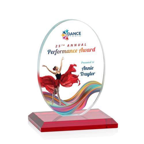 Corporate Awards - Austin (Vert) Full Color Red Circle Crystal Award