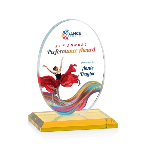 Corporate Awards - Austin (Vert) Full Color Amber Circle Crystal Award