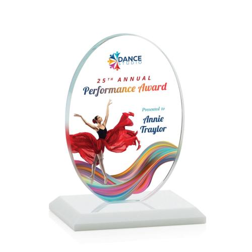 Corporate Awards - Austin (Vert) Full Color White Circle Crystal Award