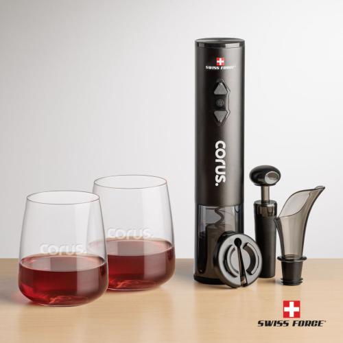 Corporate Recognition Gifts - Etched Barware - Swiss Force® Opener Set & Dunhill Stemless Wine