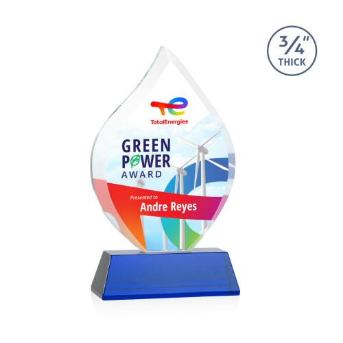 Corporate Awards - Worthington Full Color Blue on Newhaven Flame Crystal Award