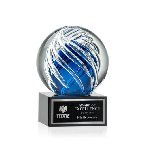 Corporate Awards - Glass Awards - Art Glass Awards - Genista Black on Hancock Base Spheres Glass Award