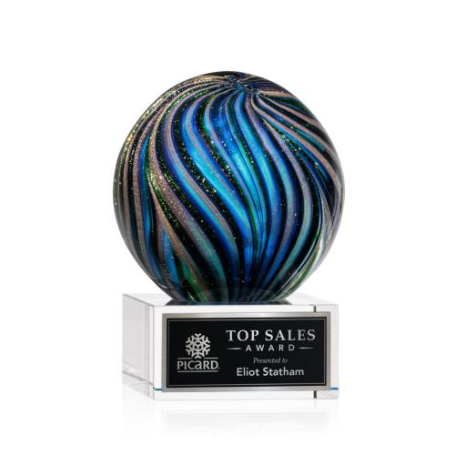 Corporate Awards - Glass Awards - Art Glass Awards - Malton Clear on Hancock Base Spheres Glass Award