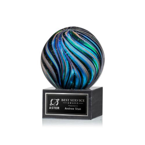 Corporate Awards - Glass Awards - Art Glass Awards - Malton Spheres on Square Marble Base Glass Award