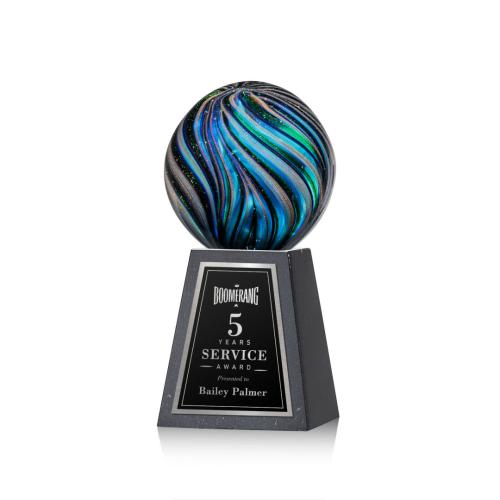 Corporate Awards - Glass Awards - Art Glass Awards - Malton Spheres on Tall Marble Base Glass Award