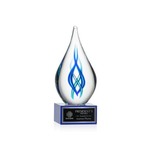 Corporate Awards - Glass Awards - Art Glass Awards - Warrington on Hancock Base - Blue