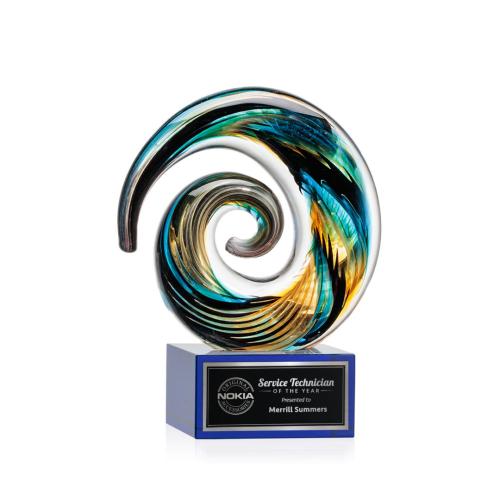 Corporate Awards - Glass Awards - Art Glass Awards - Nazare Blue on Hancock Circle Glass Award