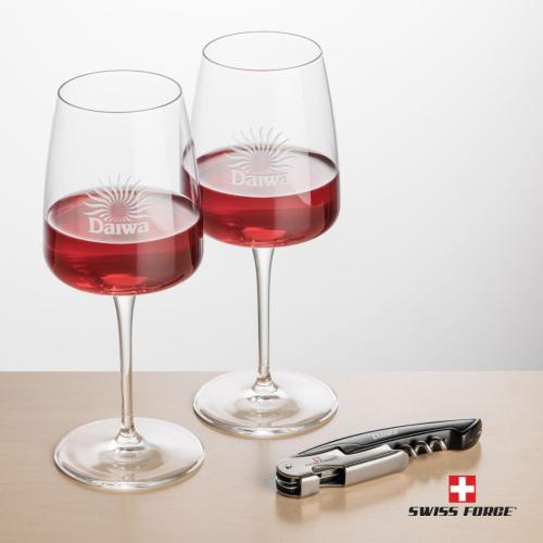 Corporate Recognition Gifts - Etched Barware - Swiss Force® Opener & 2 Dunhill Wine