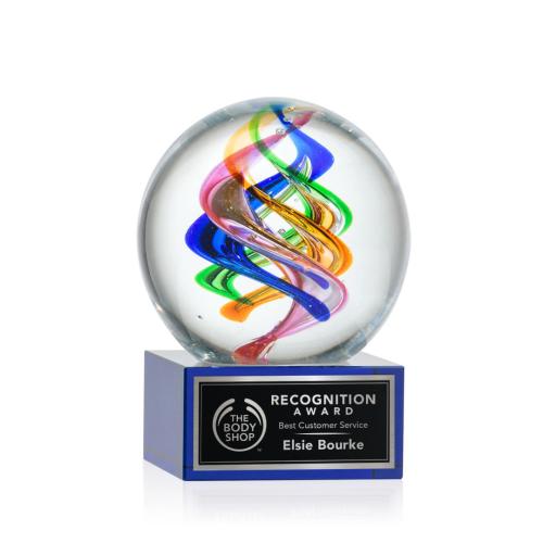 Corporate Awards - Glass Awards - Art Glass Awards - Galileo Blue on Hancock Base Spheres Glass Award