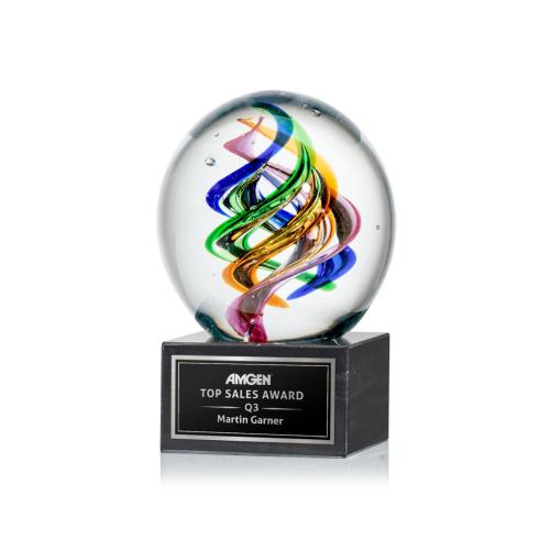 Corporate Awards - Glass Awards - Art Glass Awards - Galileo Spheres on Square Marble Base Glass Award