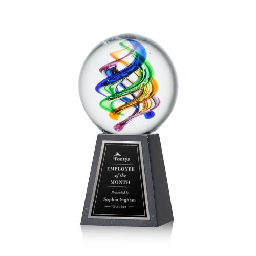 Corporate Awards - Glass Awards - Art Glass Awards - Galileo Spheres on Tall Marble Base Glass Award