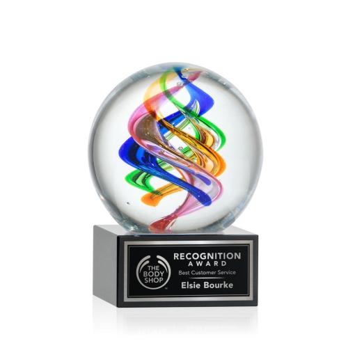 Corporate Awards - Glass Awards - Art Glass Awards - Galileo Black on Hancock Base Spheres Glass Award
