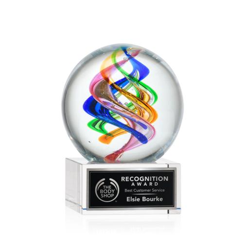 Corporate Awards - Glass Awards - Art Glass Awards - Galileo Clear on Hancock Base Spheres Glass Award