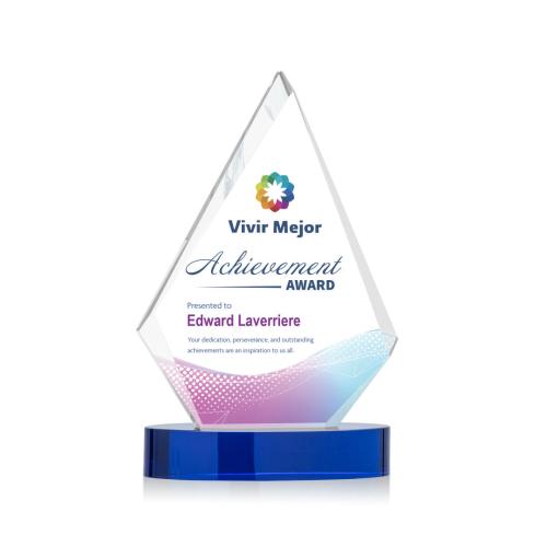 Corporate Awards - Glass Awards - Colored Glass Awards - Sarasota Full Color Blue Diamond Crystal Award