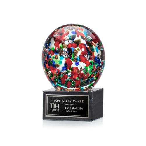 Corporate Awards - Glass Awards - Art Glass Awards - Fantasia Spheres on Square Marble Glass Award