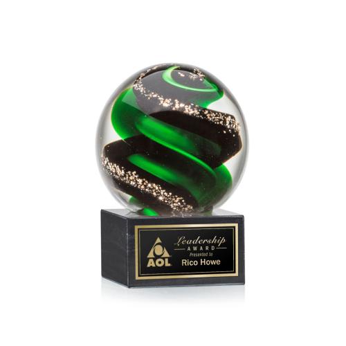 Corporate Awards - Glass Awards - Art Glass Awards - Zodiac Spheres on Square Marble Glass Award
