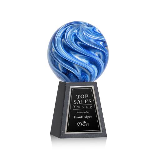 Corporate Awards - Glass Awards - Art Glass Awards - Naples Spheres on Tall Marble Base Glass Award