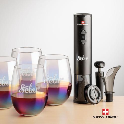 Corporate Recognition Gifts - Etched Barware - Swiss Force® Opener Set & Miami Stemless Wine