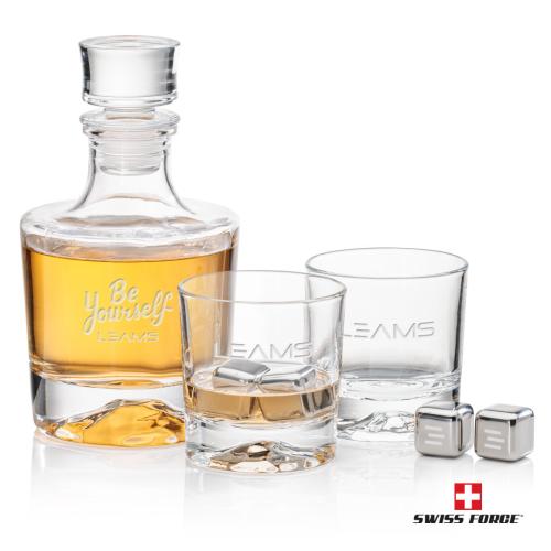 Corporate Recognition Gifts - Etched Barware - Heathfield 3pc Decanter Set & S/S Ice Cubes