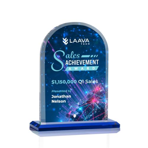 Corporate Awards - Bridgeport Full Color Blue Arch & Crescent Crystal Award