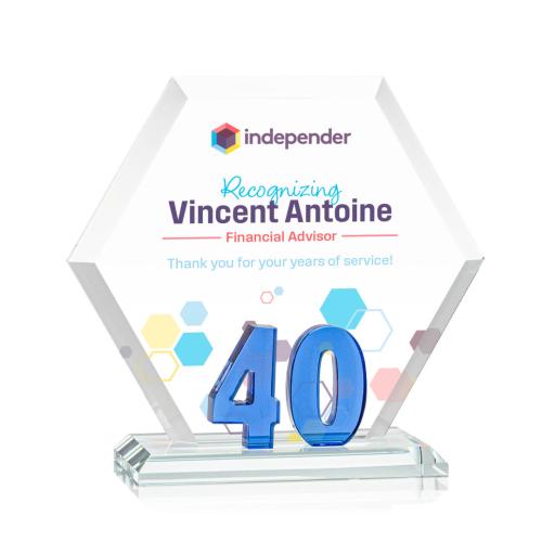 Corporate Awards - Riviera Anniversary Full Color No 40 Number Crystal Award