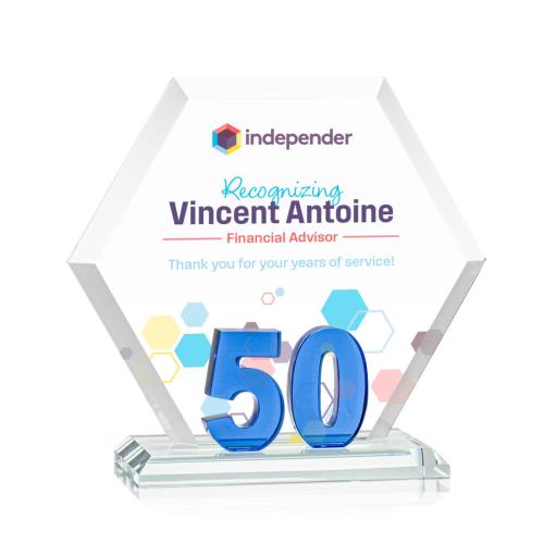 Corporate Awards - Riviera Anniversary Full Color No 50 Number Crystal Award