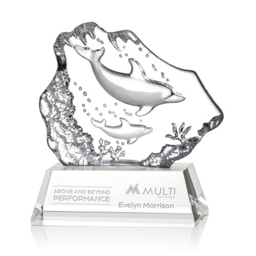 Corporate Awards - Crystal Awards - Colored Crystal - Red Crystal Awards - Ottavia 2 Dolphins Animals Crystal Award