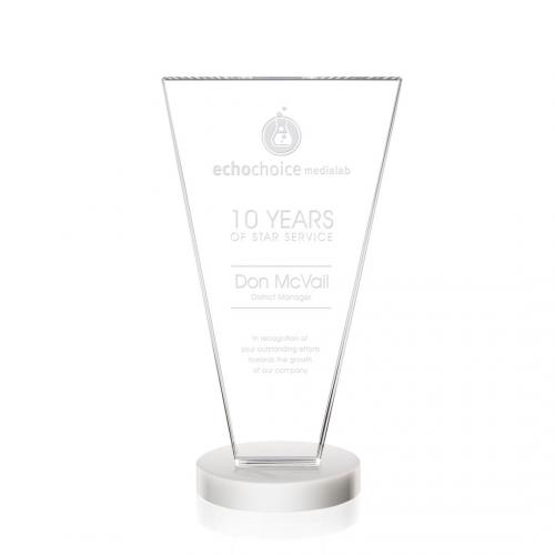 Corporate Awards - Crystal Awards - Colored Crystal - Burney White Obelisk Crystal Award