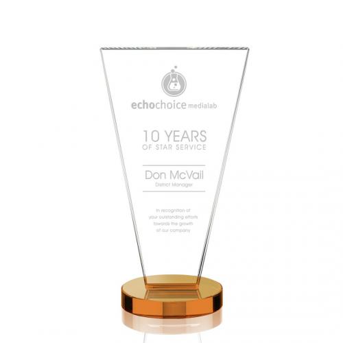 Corporate Awards - Crystal Awards - Colored Crystal - Burney Amber Obelisk Crystal Award