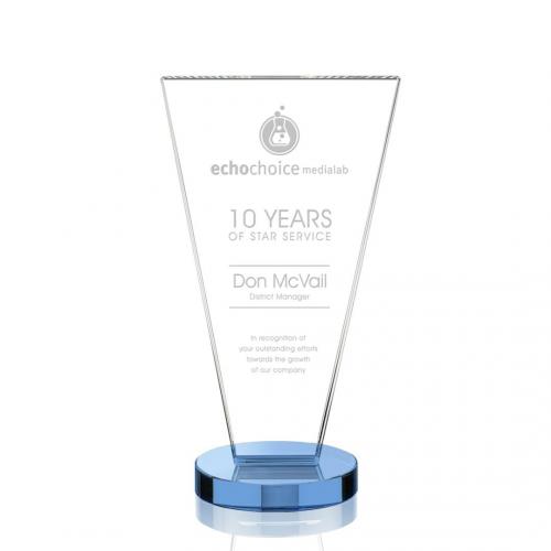 Corporate Awards - Crystal Awards - Colored Crystal - Burney Sky Blue Obelisk Crystal Award