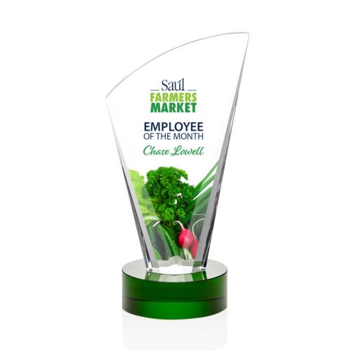 Corporate Awards - Brampton Full Color Green Peak Crystal Award