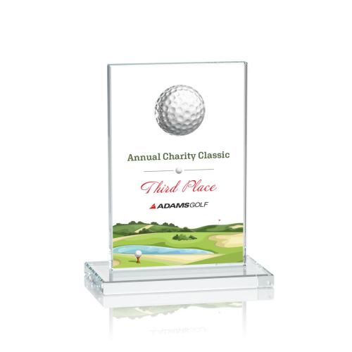 Corporate Awards - Cumberland Full Color Golf Clear Rectangle Crystal Award