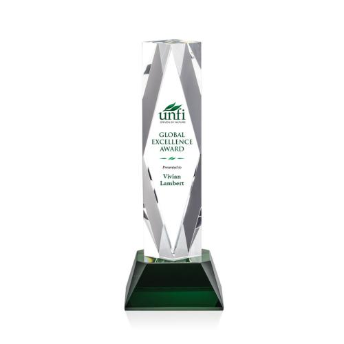 Corporate Awards - President Full Color Green on Base Obelisk Crystal Award