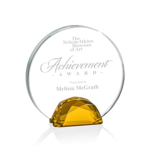 Corporate Awards - Glass Awards - Colored Glass Awards - Galveston Amber Circle Crystal Award