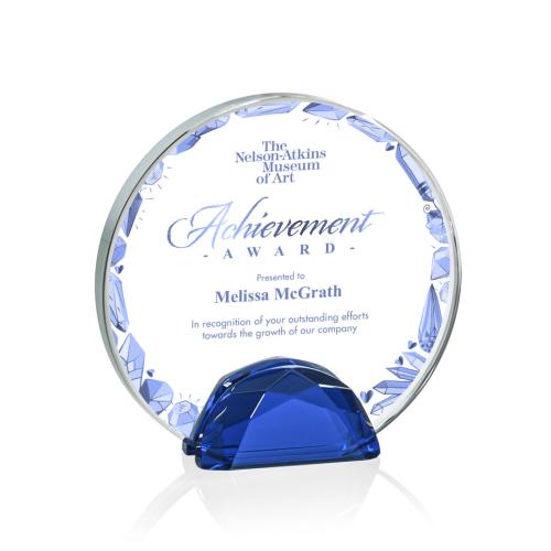 Corporate Awards - Crystal Awards - Diamond Awards - Galveston Full Color Blue Circle Crystal Award