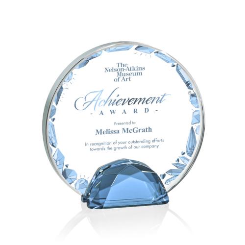 Corporate Awards - Crystal Awards - Diamond Awards - Galveston Full Color Sky Blue Circle Crystal Award