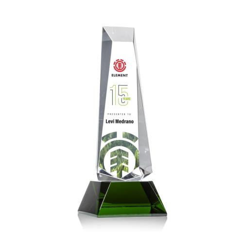 Corporate Awards - Rustern Full Color Green on Base Obelisk Crystal Award