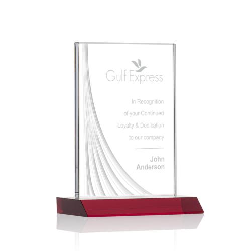 Corporate Awards - Leighton Liquid™ Red  Rectangle Crystal Award