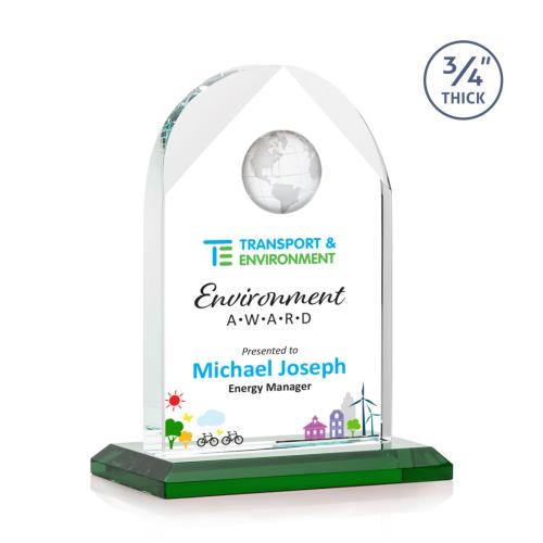 Corporate Awards - Blake Globe Full Color Green Arch & Crescent Crystal Award