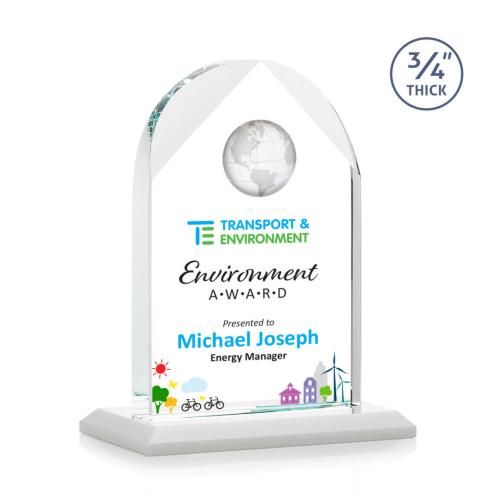 Corporate Awards - Blake Globe Full Color White Arch & Crescent Crystal Award