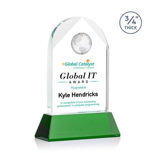 Corporate Awards - Blake Globe Full Color Green on Newhaven Arch & Crescent Crystal Award