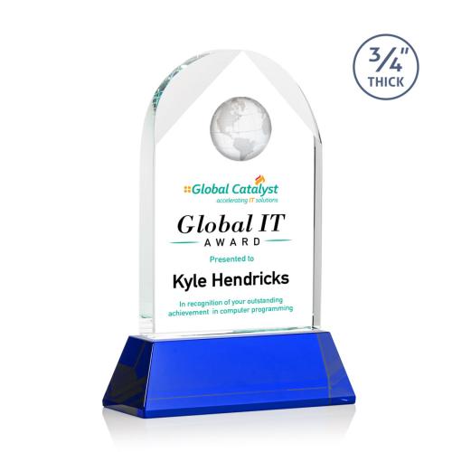 Corporate Awards - Blake Globe Full Color Blue on Newhaven Arch & Crescent Crystal Award