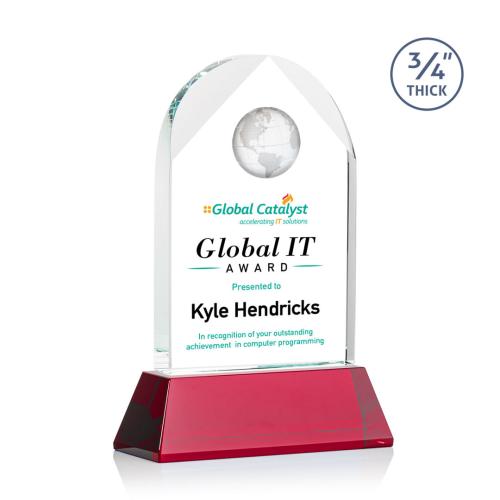 Corporate Awards - Blake Globe Full Color Red on Newhaven Arch & Crescent Crystal Award