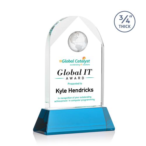 Corporate Awards - Blake Globe Full Color Sky Blue on Newhaven Arch & Crescent Crystal Award