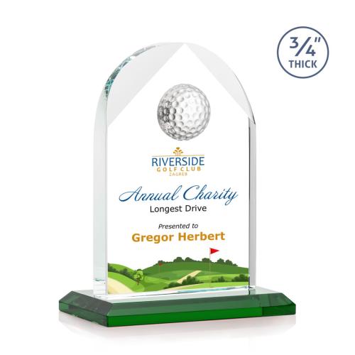 Corporate Awards - Glass Awards - Colored Glass Awards - Blake Golf Full Color Green Arch & Crescent Crystal Award